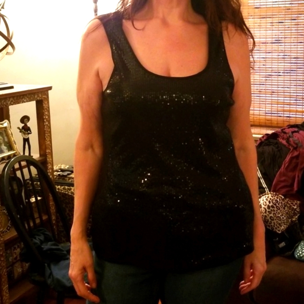 Black sequined tank top